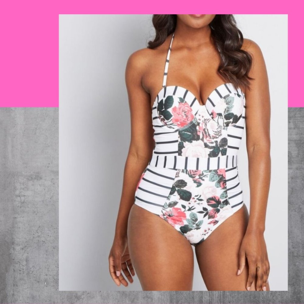 New ModCloth White Stripe Swimsuit